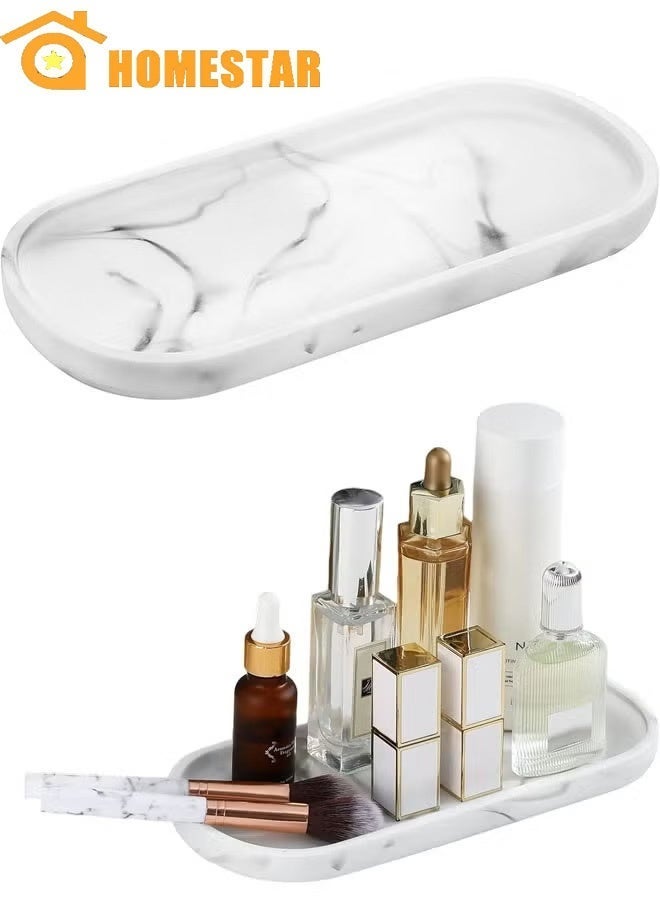 هومستر علبة الغرور الرخام الأبيض ، علبة التخزين البيضاوية السيليكون ، لمنظمة سطح الحمام ، الشموع ، الصابون ، المنشفة ، النبات - Image 1